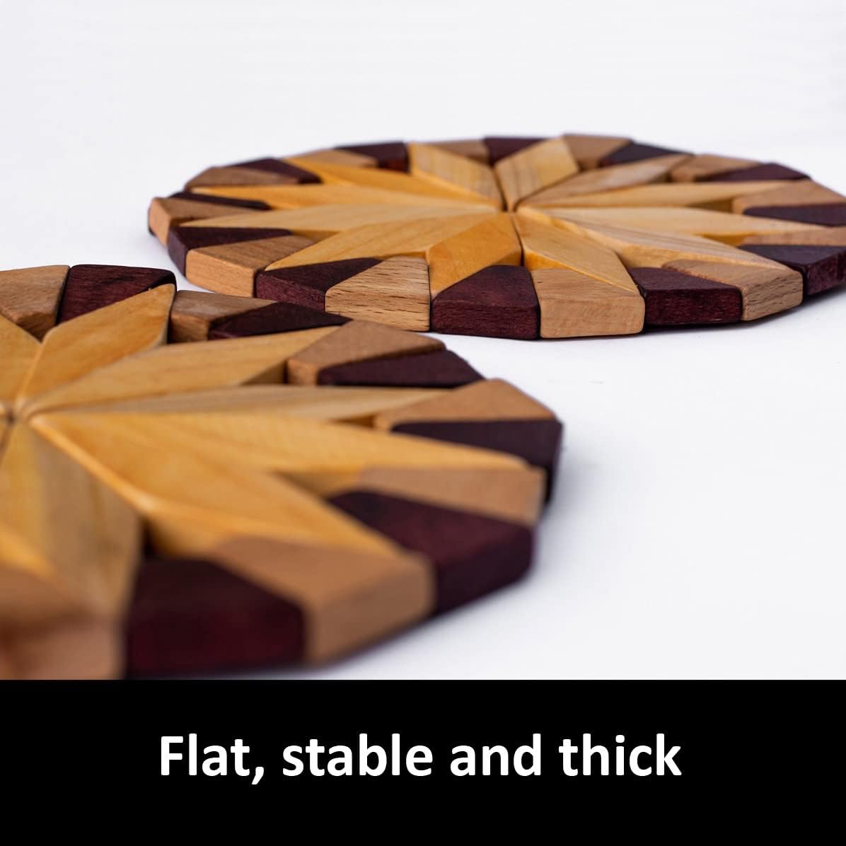 Natural Wood Trivets for Hot Dishes, Table and Kitchen Counter Set of 2 – Made in Ukraine Sturdy and Durable 7-inch Wooden Kitchen Hot Pads. Festive Design Table Décor – Kitchen Gift Idea