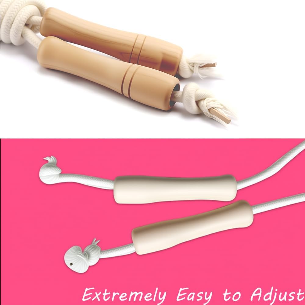 Jump Rope for Kids - Wooden Handle - Adjustable Cotton Braided Fitness Skipping Rope for Toddler Fitness Workout Exercise Outdoor Activity
