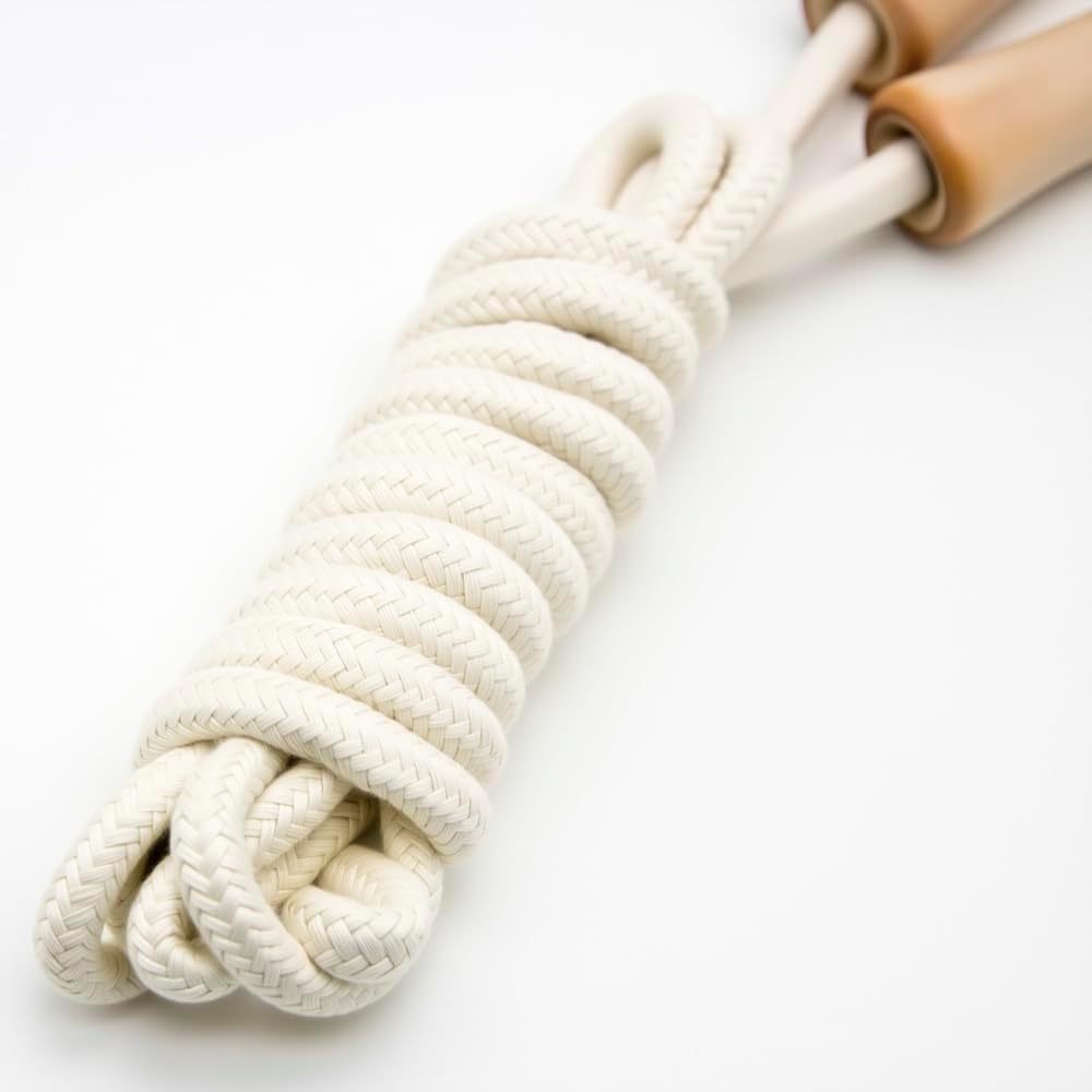Jump Rope for Kids - Wooden Handle - Adjustable Cotton Braided Fitness Skipping Rope for Toddler Fitness Workout Exercise Outdoor Activity