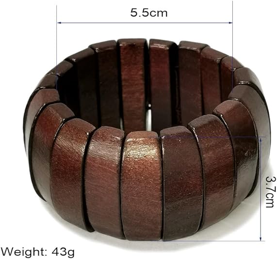 Wooden Beads Stretch Bangle Bracelet Bohemian Multi-Colored Wood Elastic Ethnic Wristband Cuff Bracelet for Men and Women