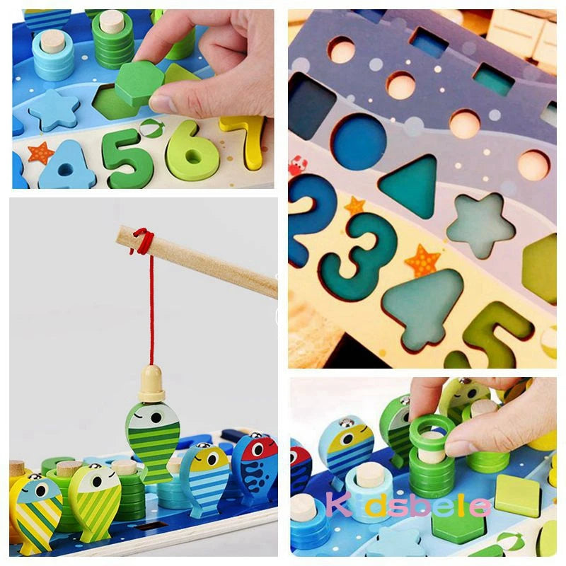 Montessori Educational Wooden Toys for Kids Toddler Number Puzzles Sorter Counting Shape Stacker Stacking Game Preschool Math Blocks Toys Gifts for Boy Girl Birthdays Christmas Holidays