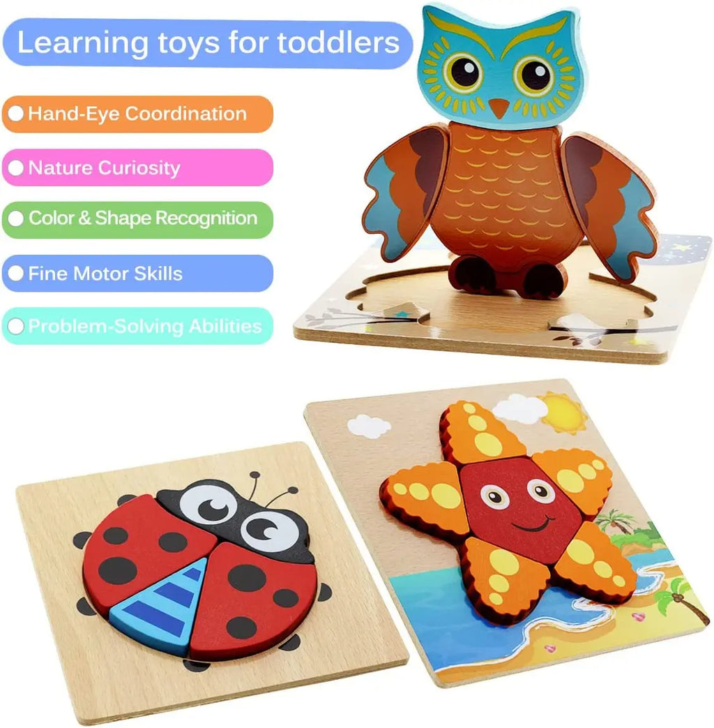 Bekayshad Wooden Puzzles Toddler Toys Gifts for 1 2 3 Year Old Boys Girls, Animal Jigsaw Puzzles Montessori Toys, Learning Educational Christmas Birthday Gifts for Girls Boys Ages 1-3