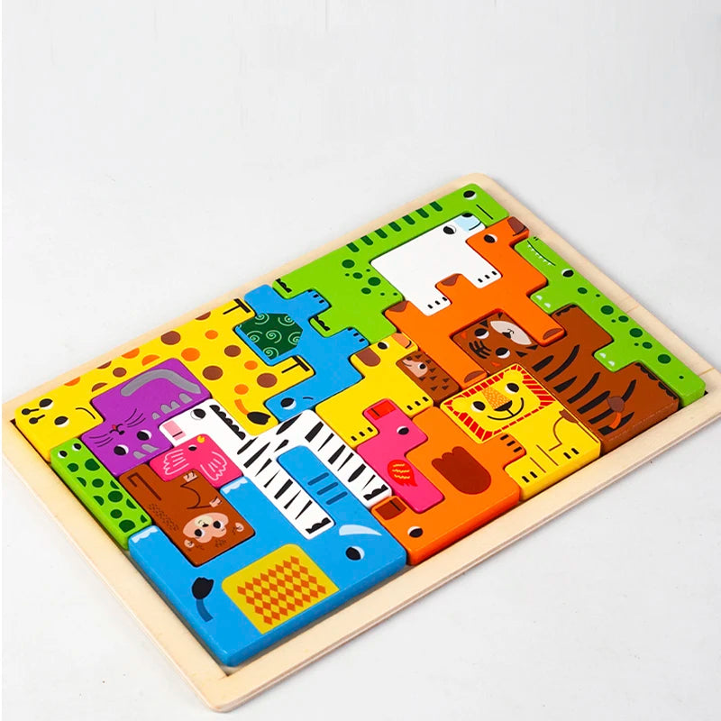 Coogam Wooden Blocks Puzzle Brain Teasers Toy Tangram Jigsaw Intelligence Colorful 3D Russian Blocks Game STEM Montessori Educational Gift for Kids
