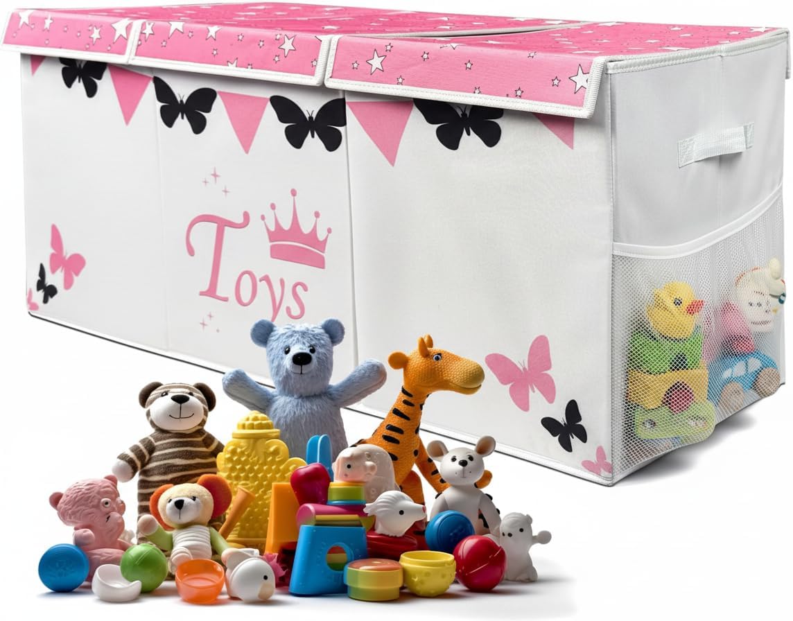 Extra Large Toy Storage Organizer For Living Room with Lids - Glow-in-Dark 40"x14"x16" Collapsible 600D Oxford Toy Chest for Kids, Boys, Girls - Durable Toy Bin for Living Room, Playroom, Nursery