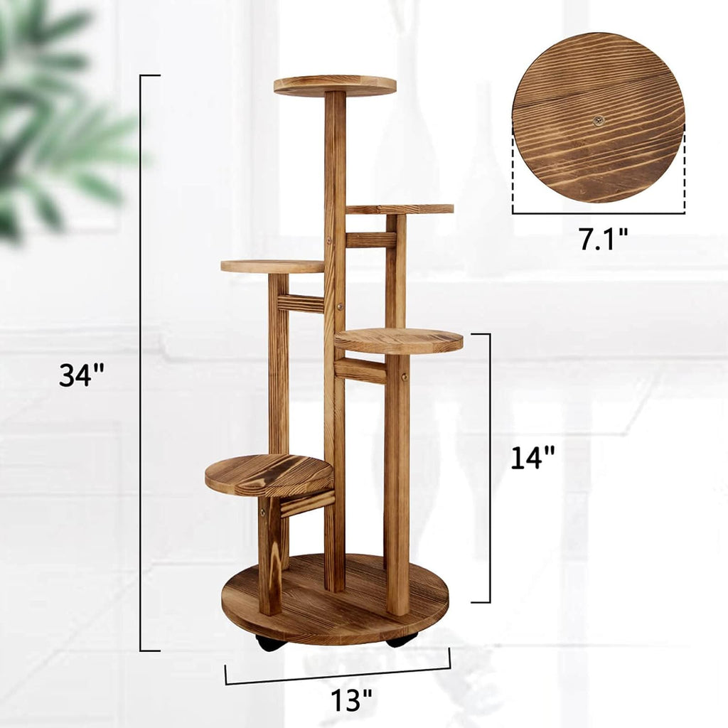 5 Tiered Tall Plant Stand for Indoor, Wood Plant Shelf Corner Display Rack, Multi-tier Planter Pot Holder Flower Stand for Living Room Balcony Garden Patio (Walnut)