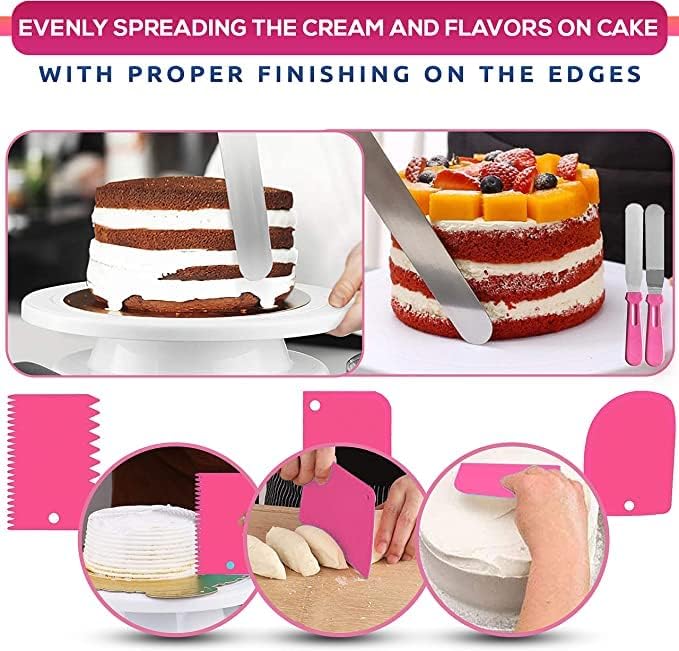 35PCs Cake Turntable and Leveler-Rotating Cake Stand with Non Slip pad-7 Icing Tips and 20 Bags- Straight & Offset Spatula-3 Scraper Set -EBook-Cake Decorating Supplies Kit -Baking Tools