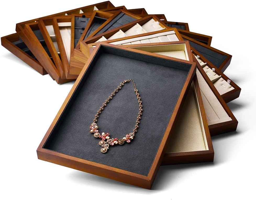Wood Flat Jewelry Tray Stackable Jewelry Drawer Organizer Showcase Jewelry Holder