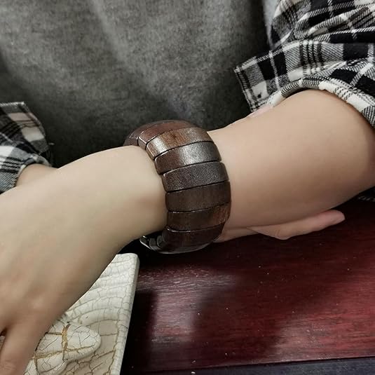 Wooden Beads Stretch Bangle Bracelet Bohemian Multi-Colored Wood Elastic Ethnic Wristband Cuff Bracelet for Men and Women