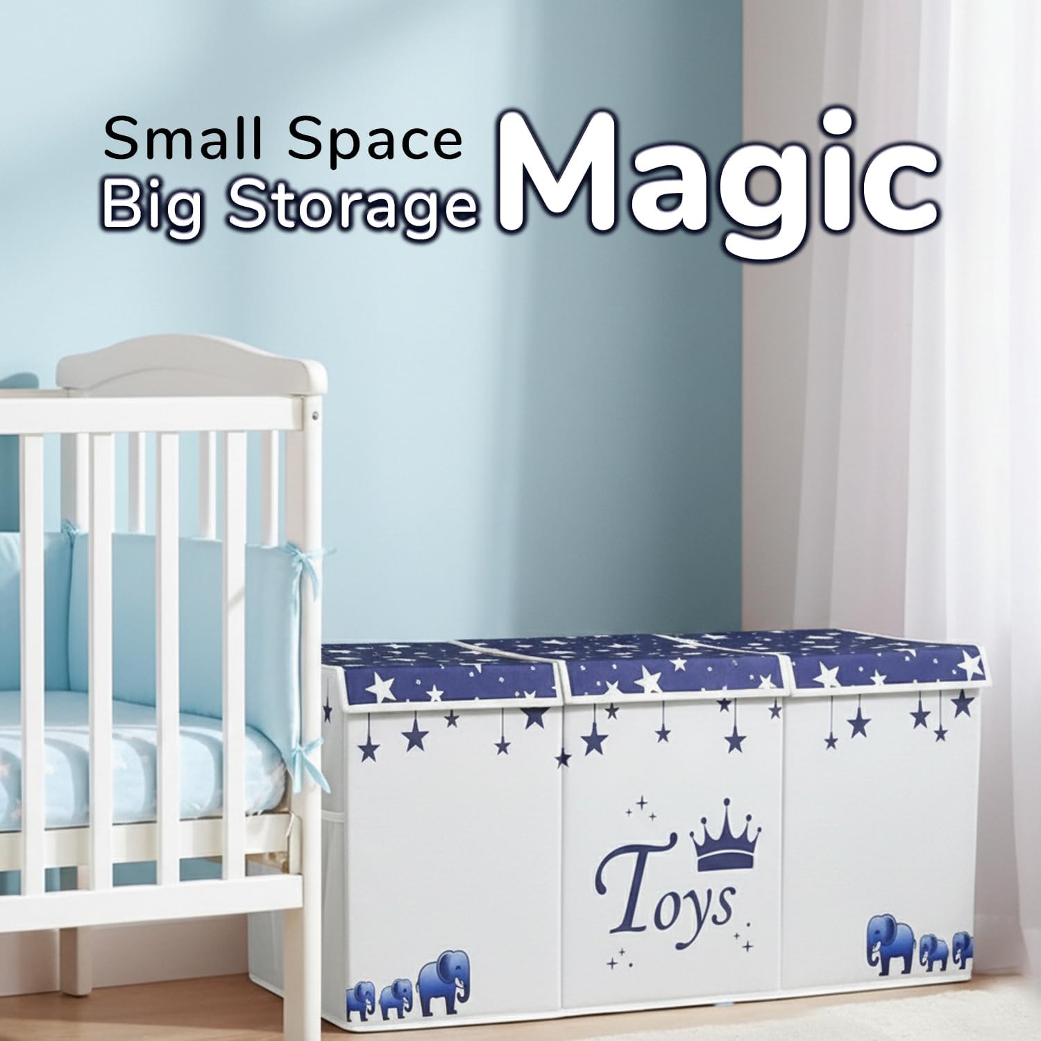 Extra Large Toy Storage Organizer For Living Room with Lids - Glow-in-Dark 40"x14"x16" Collapsible 600D Oxford Toy Chest for Kids, Boys, Girls - Durable Toy Bin for Living Room, Playroom, Nursery