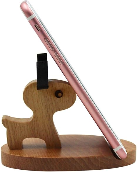 Cute Dog Cellphone Holder Stand Wooden Smartphone Desk Holder for All Mobile Phones Animal Phone Stand Desk Ornament