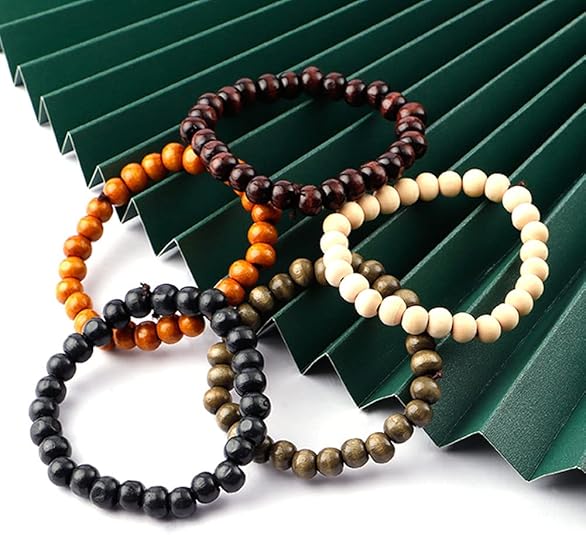 5 Pcs Wooden Beaded Bracelet Bangle for Men and Women Elastic