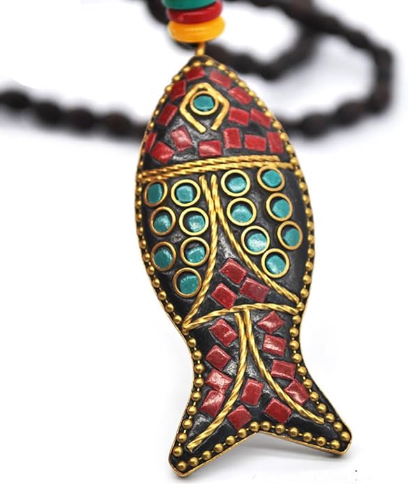 Long Necklace Handmade Turquoise Wood Beads Necklace for Women Fashion Jewelry