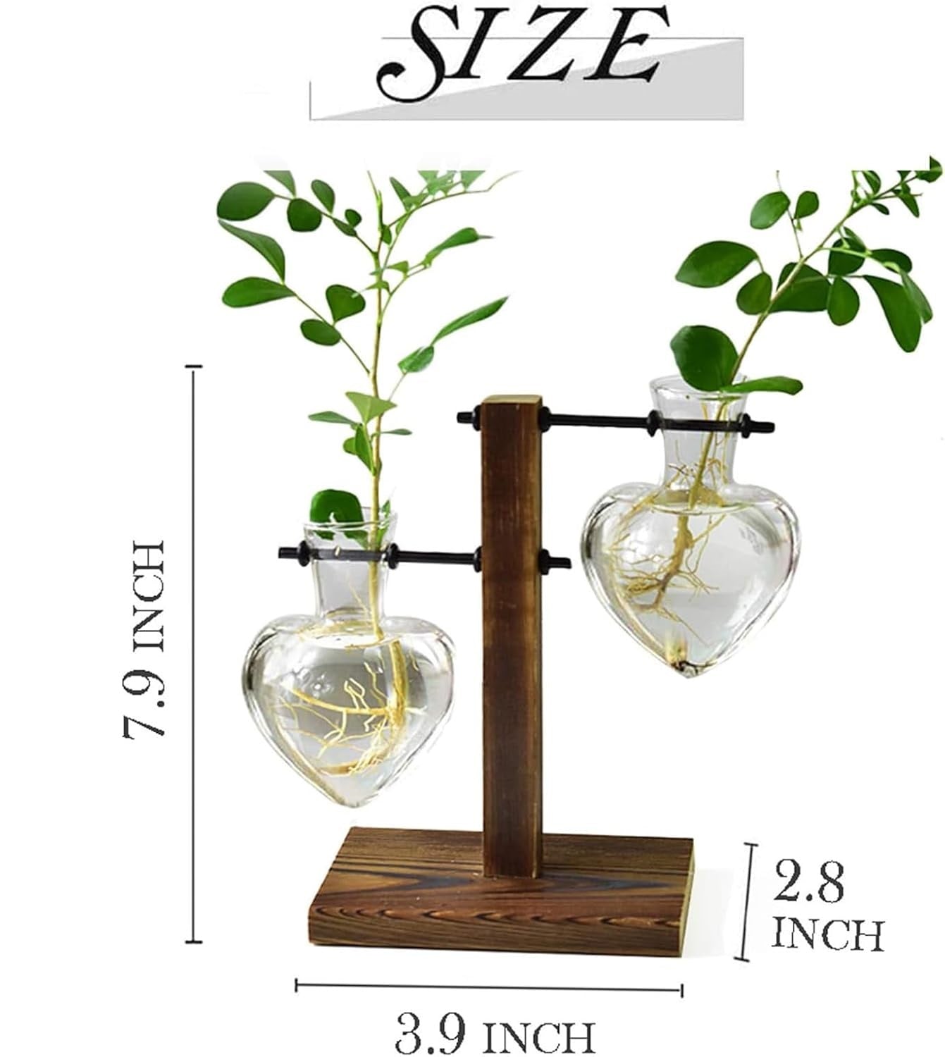 Plant Terrarium Wooden Stand, Hydroponic Planter Bulb Glass Metal Swivel Holder Retro Air Plants Water Plants for Home Office Decoration, Plant Lover Gifts - 2 Love Bulb Vase