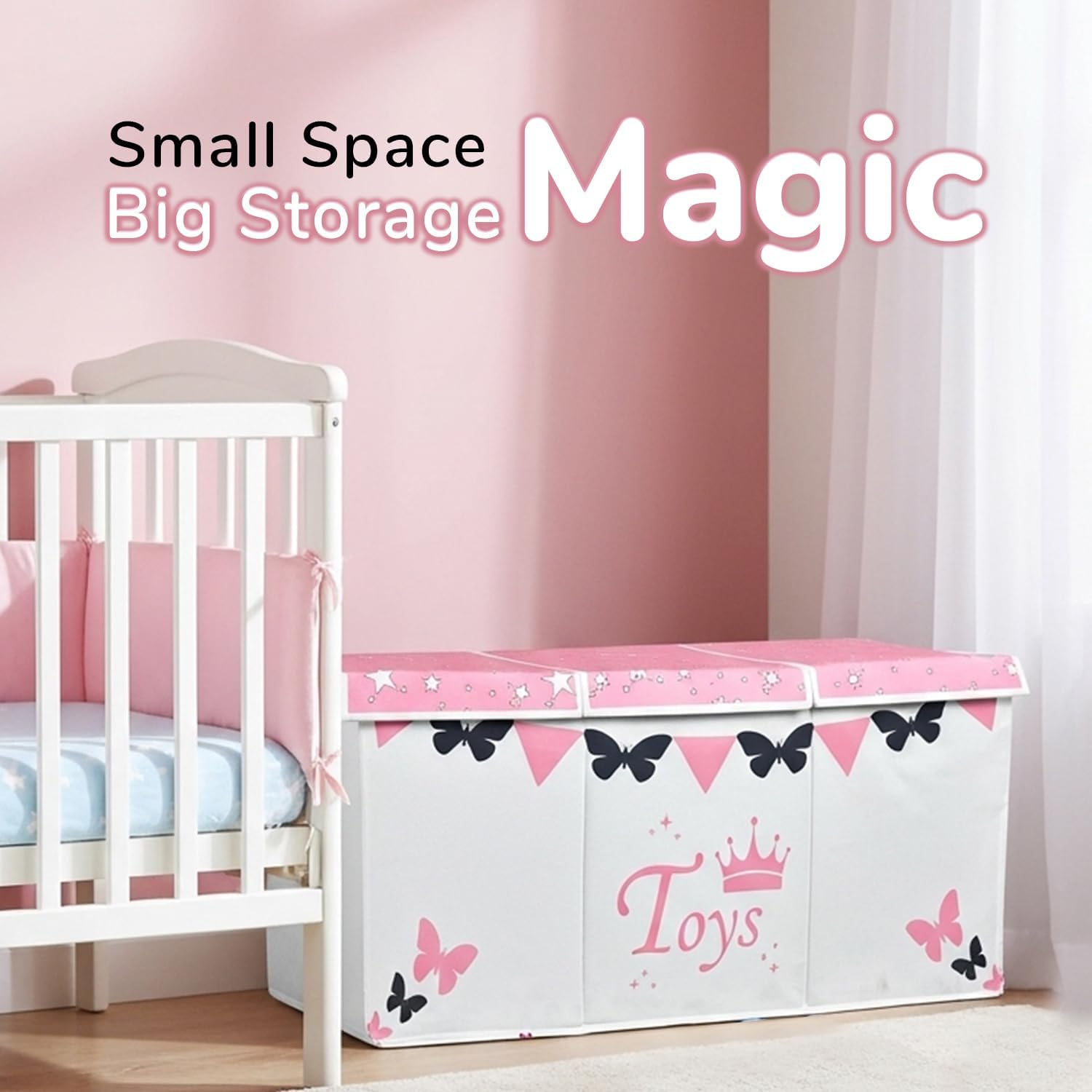 Extra Large Toy Storage Organizer For Living Room with Lids - Glow-in-Dark 40"x14"x16" Collapsible 600D Oxford Toy Chest for Kids, Boys, Girls - Durable Toy Bin for Living Room, Playroom, Nursery