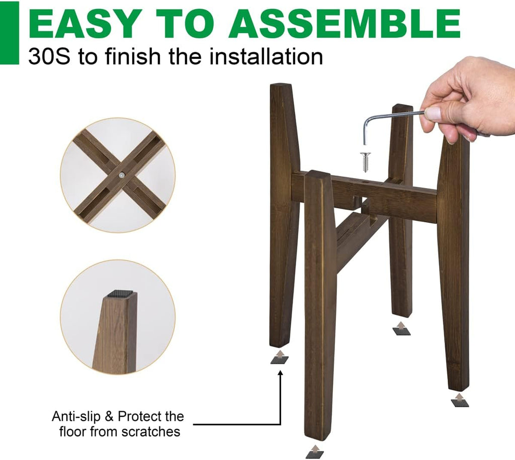 Adjustable Plant Stand, Bamboo Mid Century Modern Indoor Plants Stands, Corner Flower Holder for Living Room, Fits 8 to 12 Inches Pots, (Pot & Plant Not Included)(Walnut, 1 Pack)