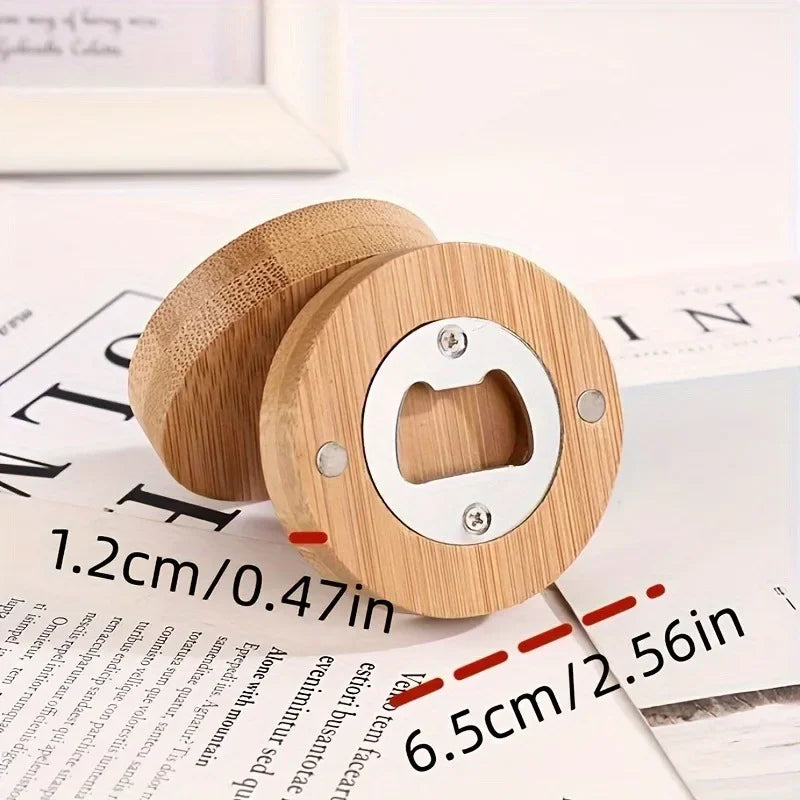Bamboo Bottle Opener, Wood Bulk Wooden Openers, Fridge Magnet Round Beer Opener, 2.6" Magnetic Sticker for DIY Bar Decoration Refrigerator Coaster Gift Guest Lover Wedding Kitchens Home Parties