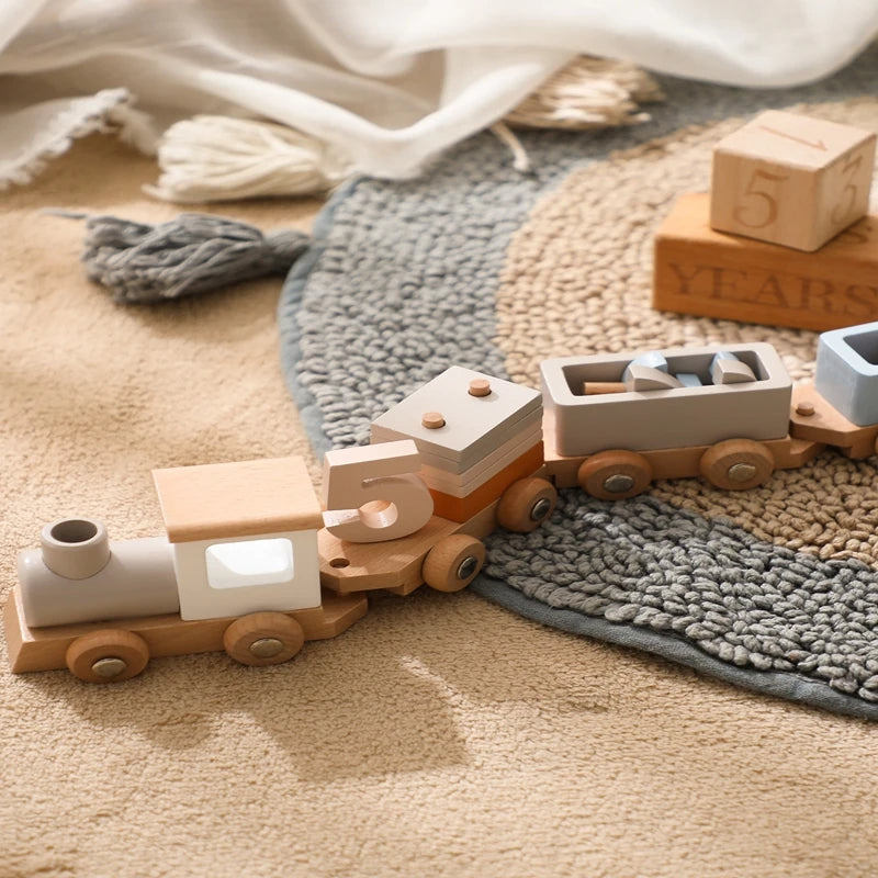 Wooden Train Set for Baby Toys with Numbers and Blocks Train Toy 12 PCS for Toddler Boys and Girls 1 2 3 4 5 Birthday Toys