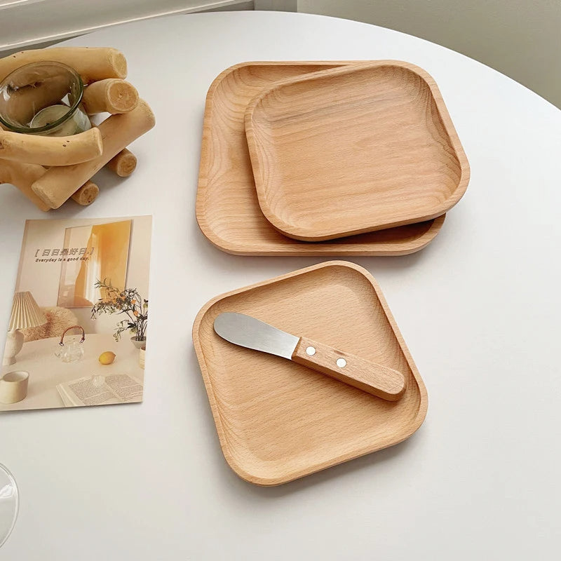 Round Wood Dish, Plate Acacia Wooden for Cake, Sweets Fruit Dessert Coffee Dish, Round Wood Dinner Tableware Plates, Tray for Home Decoration