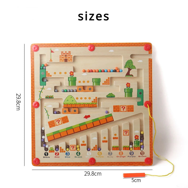 Magnetic Color and Number Maze, Montessori Fine Motor Skills Toys for Girls Boys, Wooden Magnet Maze Board Game, Dinosaur Design Toys for 3 4 5 Years Old Preschool Learning Activities