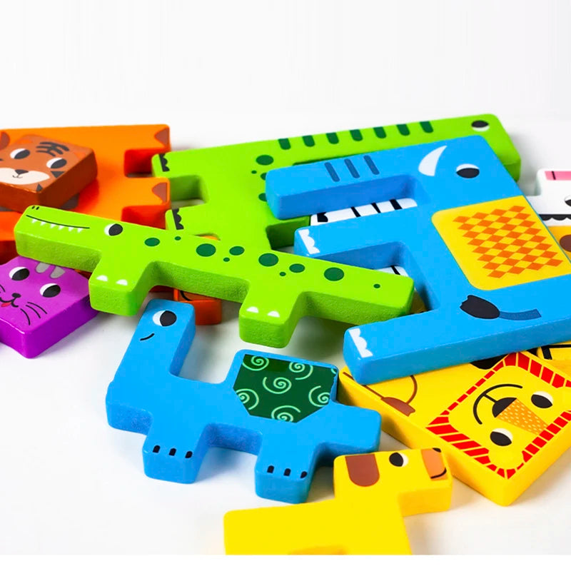 Coogam Wooden Blocks Puzzle Brain Teasers Toy Tangram Jigsaw Intelligence Colorful 3D Russian Blocks Game STEM Montessori Educational Gift for Kids
