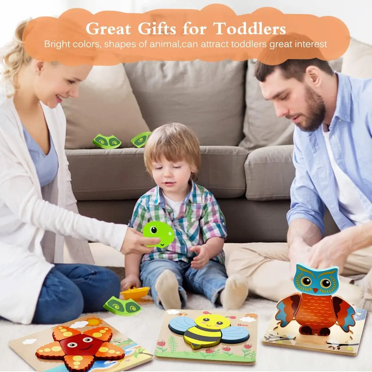 Bekayshad Wooden Puzzles Toddler Toys Gifts for 1 2 3 Year Old Boys Girls, Animal Jigsaw Puzzles Montessori Toys, Learning Educational Christmas Birthday Gifts for Girls Boys Ages 1-3