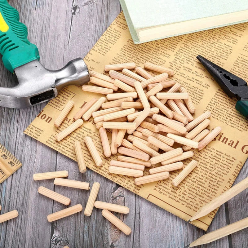 100/50 Pack multisize Wood Dowel Pins Straight Grooved Pins for Furniture Door and Dowel jig