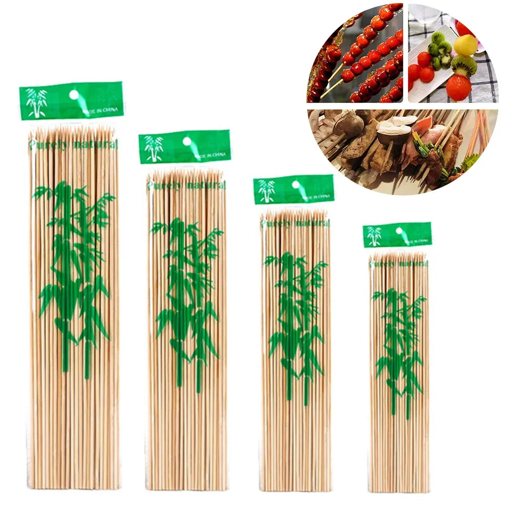 Natural Bamboo Skewers for BBQ，Appetiser，Fruit，Cocktail，Kabob，Chocolate Fountain，Grilling，Barbecue，Kitchen，Crafting and Party. Φ=4mm, More Size Choices 6.5"/15"/20"/25"/30"(80-100 PCS)