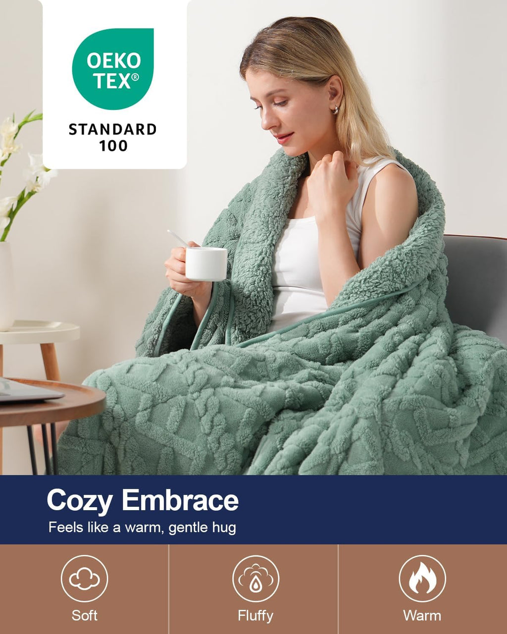 Green Cottonblue Weighted Blanket for Adults Queen Size 6.61 pound, Soft Fluffy Sherpa Fleece Jacquard Weighted Blankets Throw 27"x40" for Sleep Relax, Fuzzy Warm Arch Heavy Blanket for Bed Couch, Green