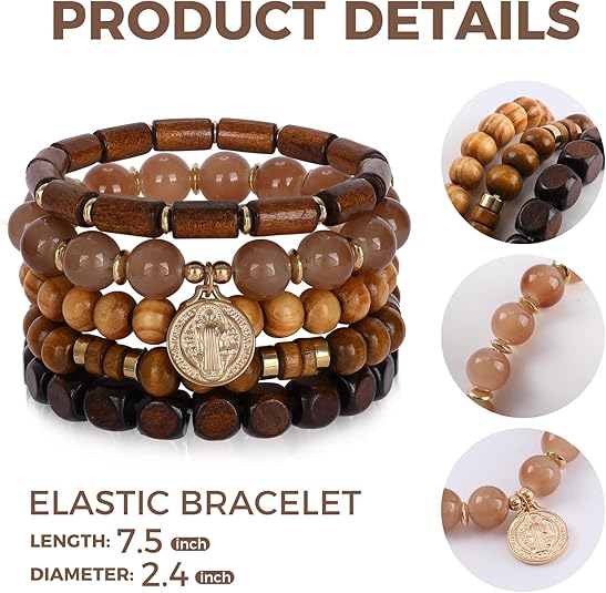 Bohemian Natural Stone Beaded Bracelets for Women Men Stackable Stretch Beads Bracelet Set with Charm and Tassel Multilayered Elastic Gemstone Bracelets Summer Beach Boho Jewelry Gift for Women