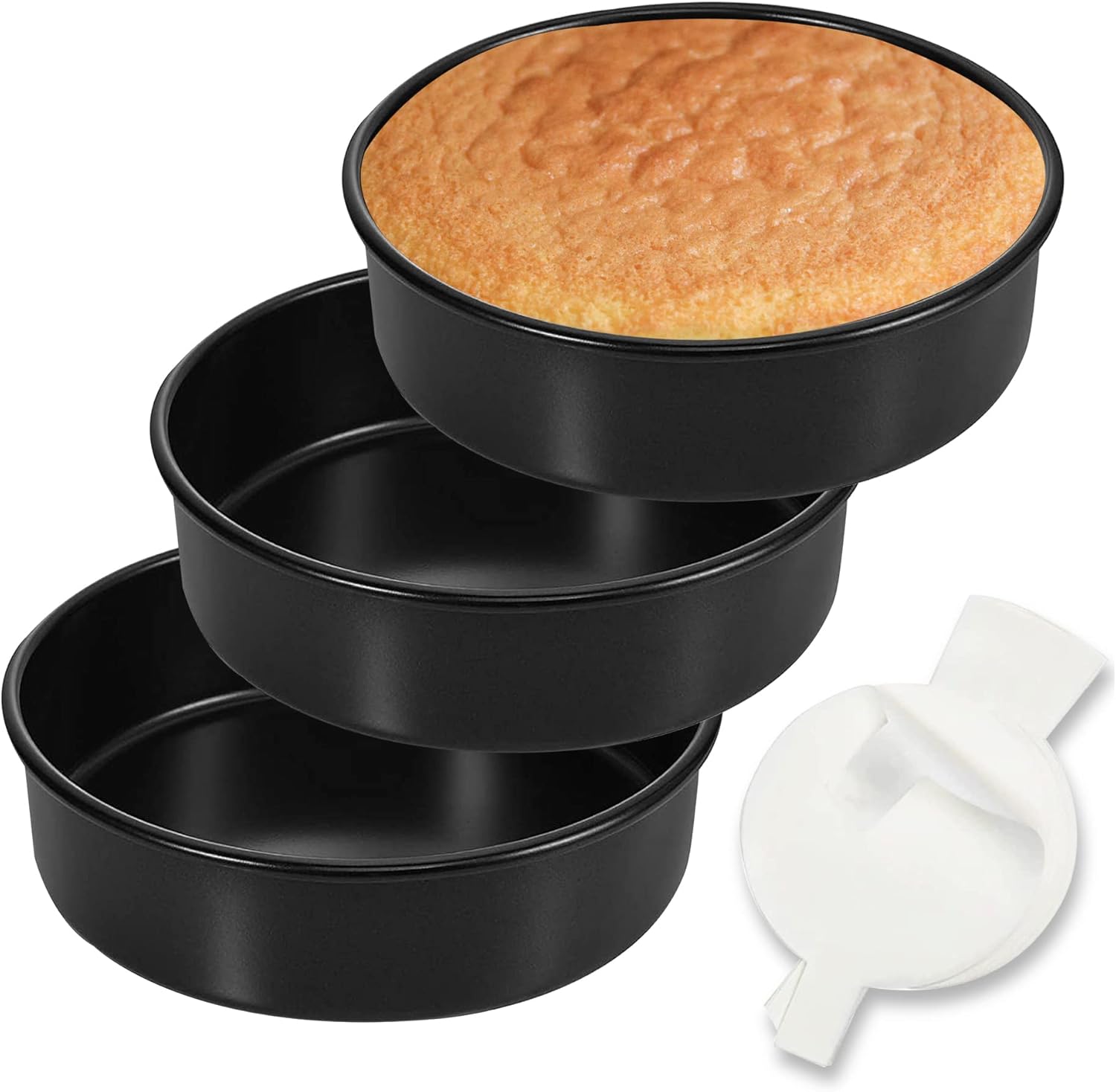 8-Inch Round Cake Pan Set of 3, Nonstick Baking Cake Pans with 50 Pieces Parchment Paper, Dishwasher Safe