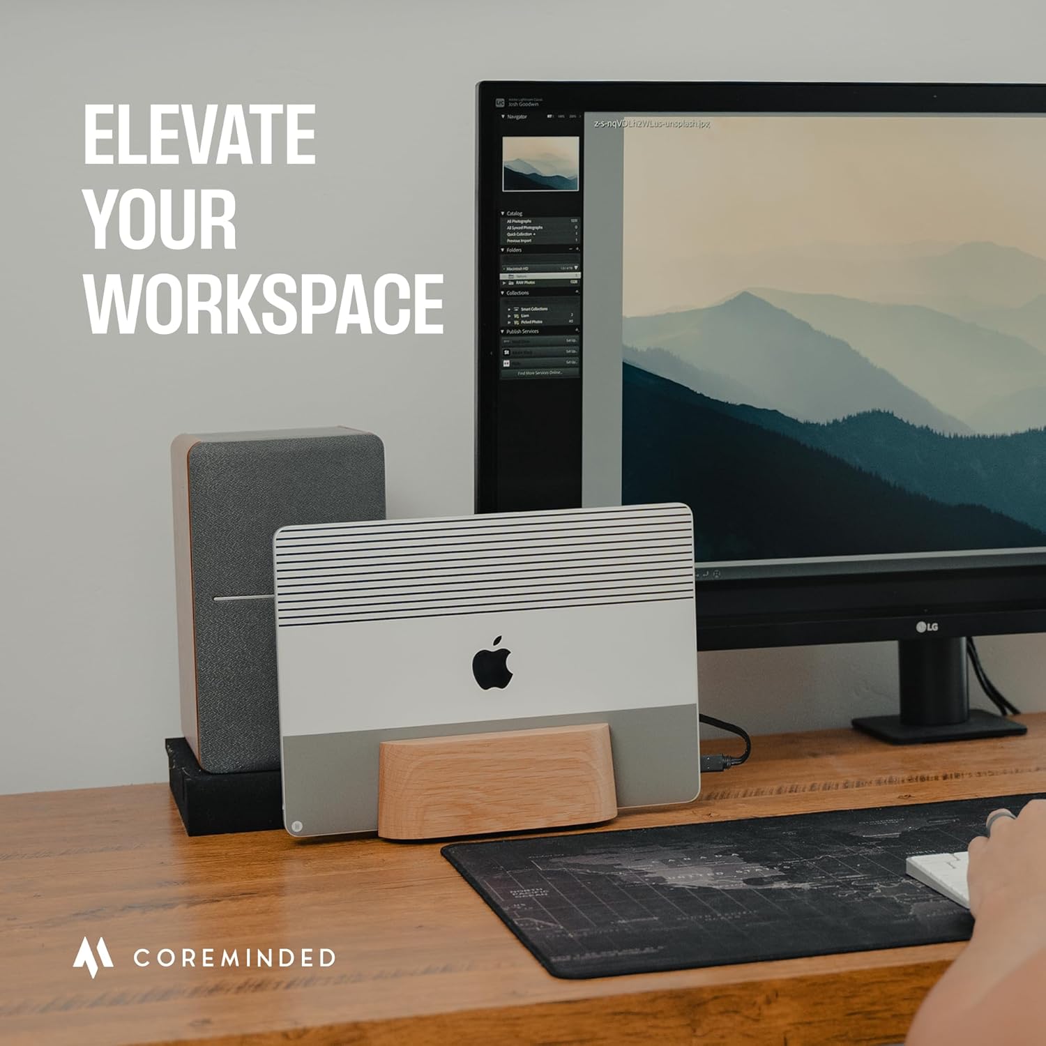 Adjustable Vertical Laptop Stand for Desk, Wooden Laptop Holder, MacBook Pro Stand, Wood Mac Air Dock (Solid Walnut)