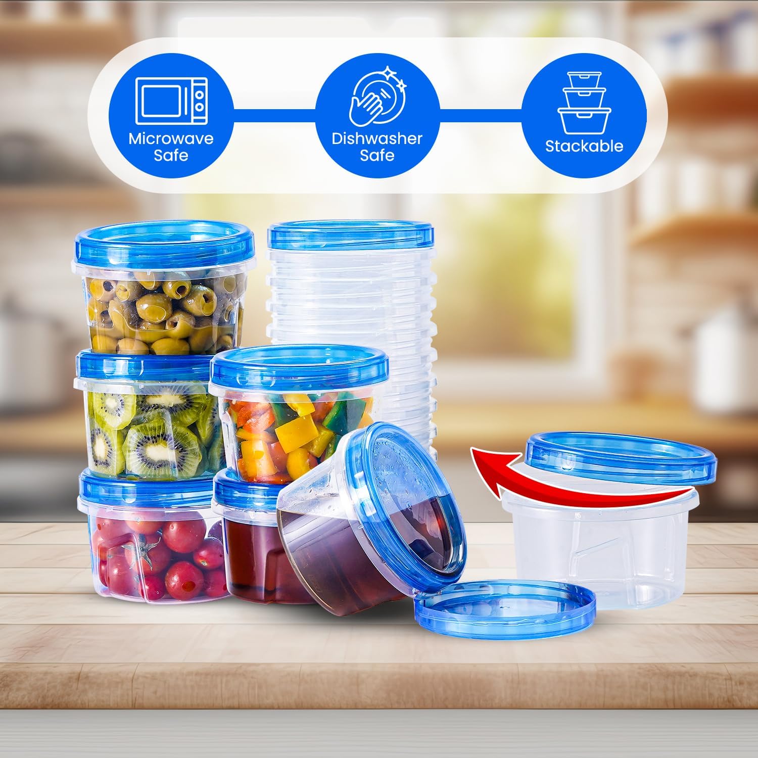 24 pcs Freezer Storage Containers with Lids-(16OZ) 12 Food Storage Containers with 12 Twist Top-Deli Container for Soup-Reusable Plastic Box for Lunch, Gym, Travel