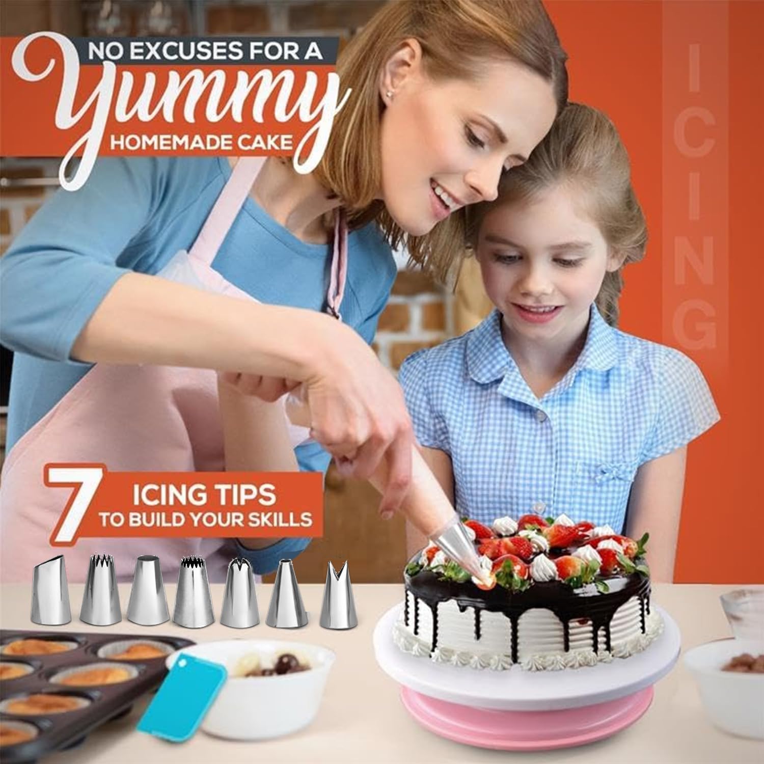 100pcs Cake Pan Sets for Baking + Cake Decorating Supplies: 3 Non-Stick Springform Pans Set (4, 7, 9 inches), Icing Tips, Cake Leveler – Multi-functional Leak-Proof CheeseCake Pan & eBook