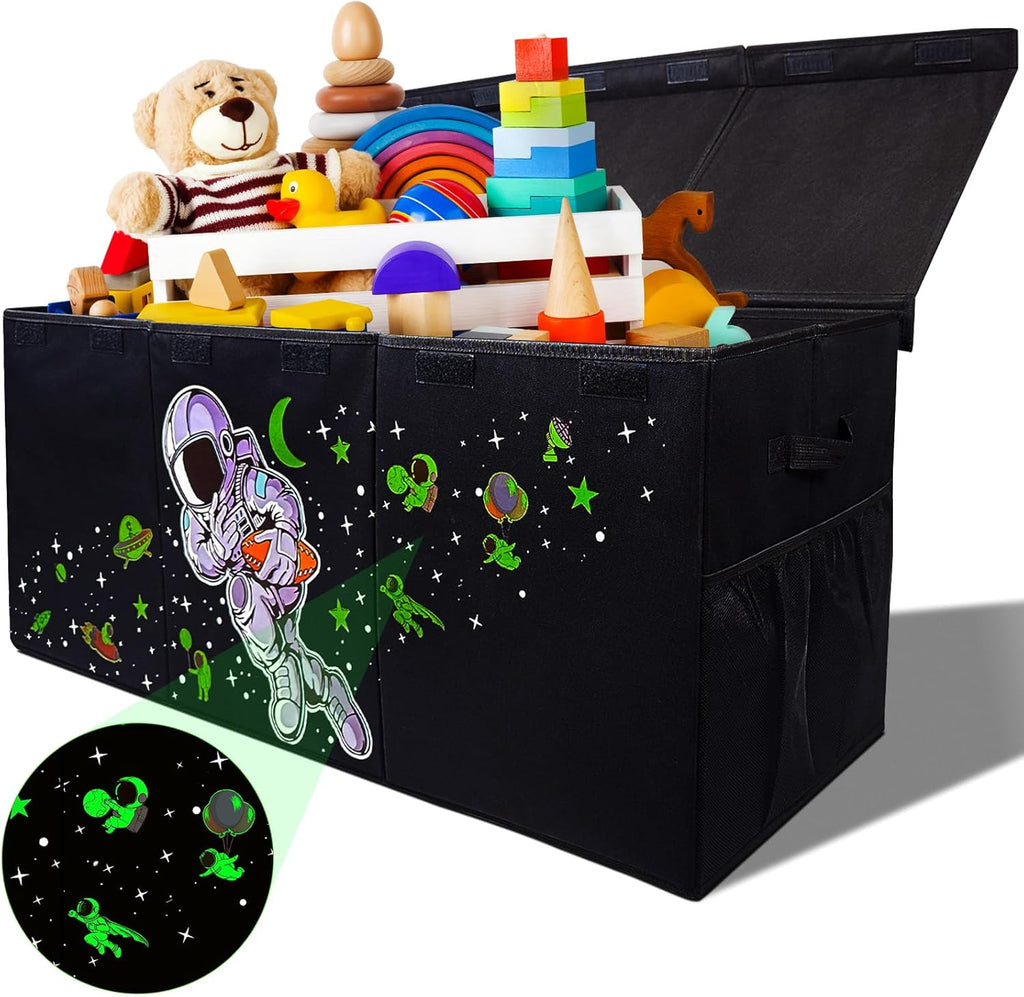 Extra Large Toy Storage Organizer For Living Room with Lids - Glow-in-Dark 40"x14"x16" Collapsible 600D Oxford Toy Chest for Kids, Boys, Girls - Durable Toy Bin for Living Room, Playroom, Nursery