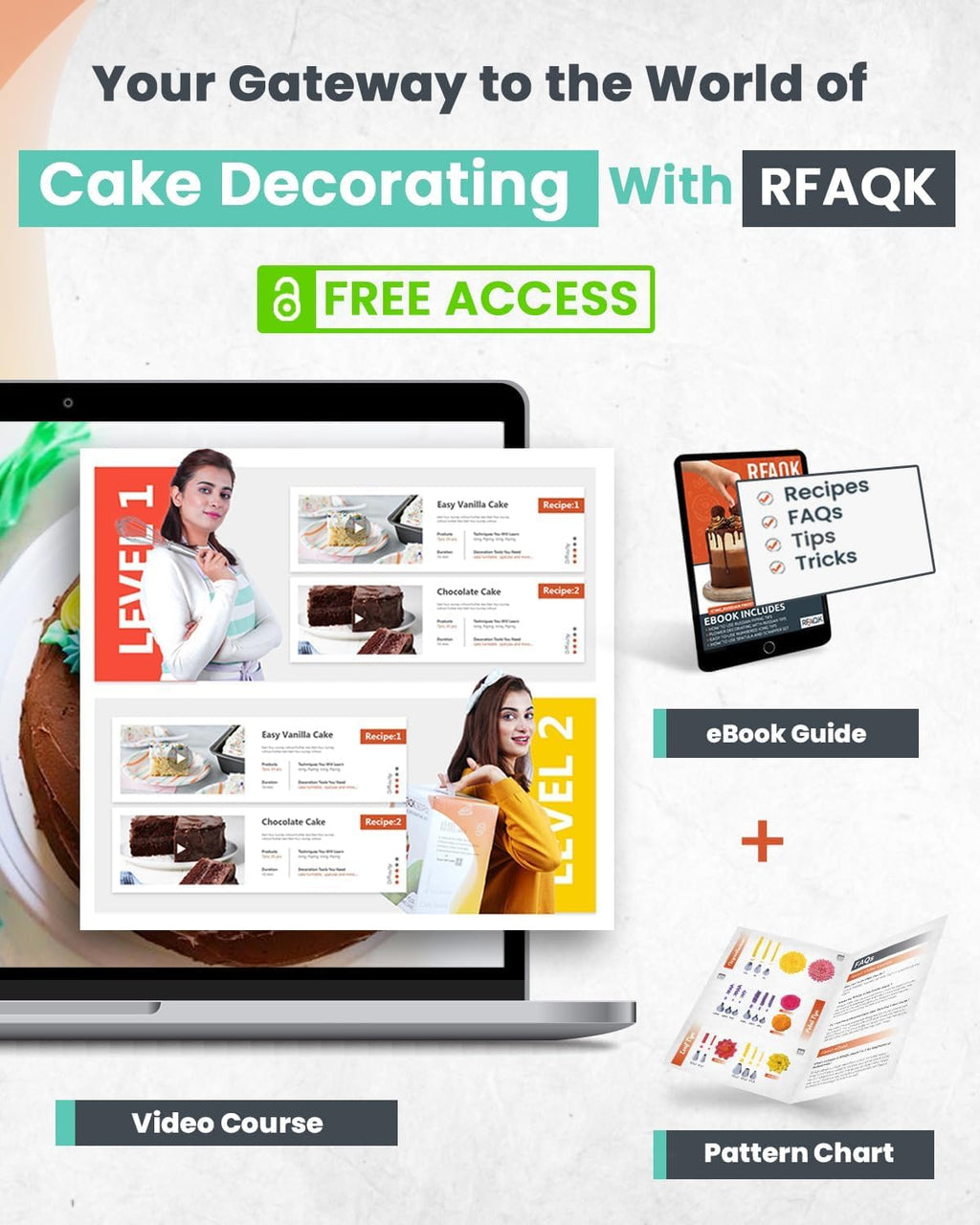 64 PCs Cake Decorating Kit for Beginners Includes Video Course, Booklet + Baking Supplies Gift - Cake Stand, Leveler, 24 Numbered Piping Tips, Straight & Offset Spatula, & Scraper sets