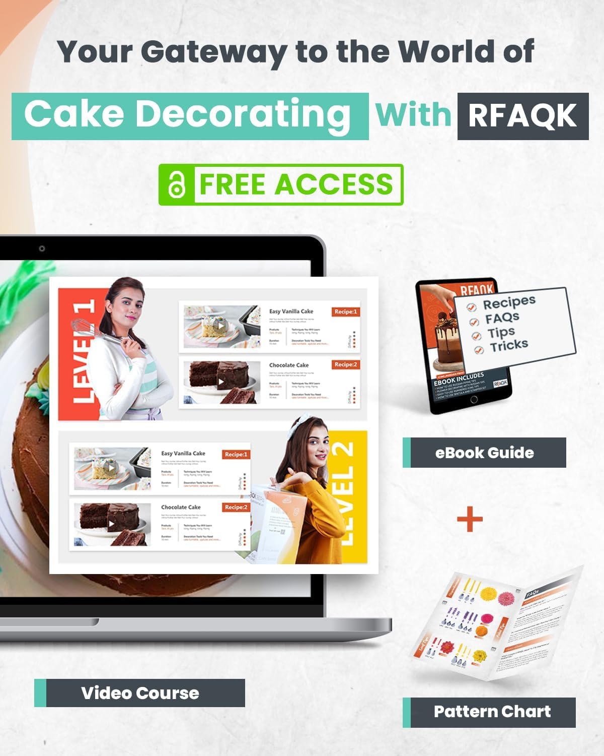 64 PCs Cake Decorating Kit for Beginners Includes Video Course, Booklet + Baking Supplies Gift - Cake Stand, Leveler, 24 Numbered Piping Tips, Straight & Offset Spatula, & Scraper sets
