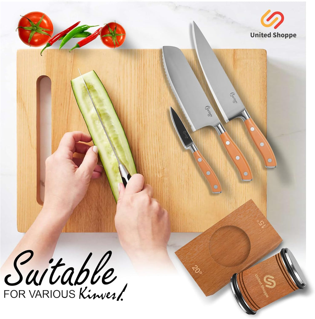 Rolling Knife Sharpener with Protective Wooden Box, Knife Sharpening Made Easy - Knife Sharpener Tool for Kitchen Knives, Kitchen knife Sharpener kit with 15° & 20° Magnetic Angle(Brown)