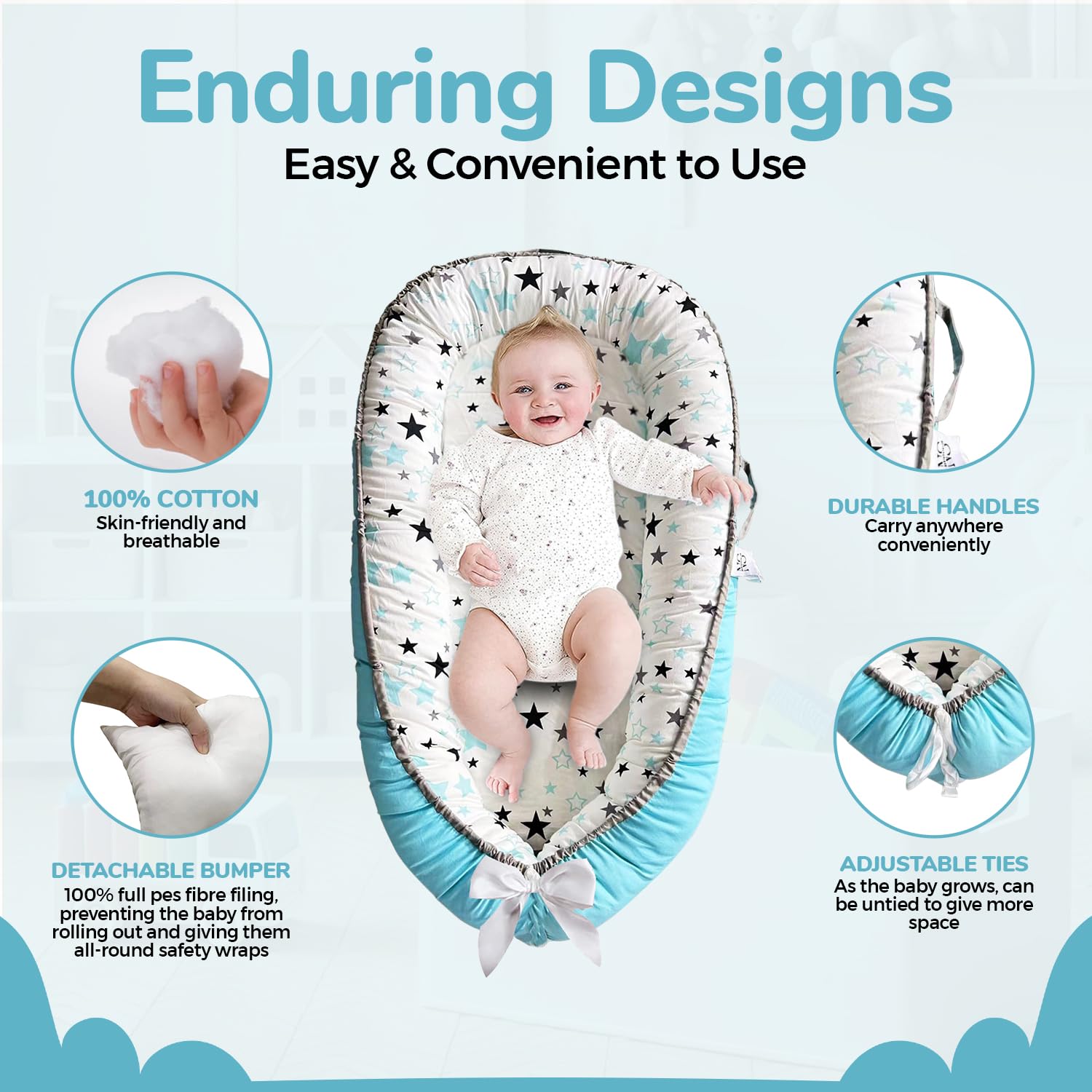 Baby Lounger - Baby Lounger for Newborn 0-24 Months – 100% Cotton Breathable & Soft Infant Nest for Tummy Time & Play, Portable Baby Floor Seat for Travel – Newborn Essentials Gift (Copy) (Copy)