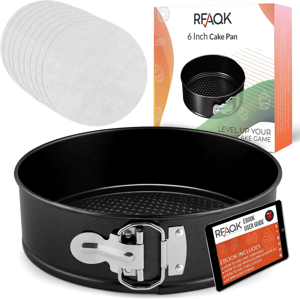 Non-Stick 6 Inch Cake Pan with Removable Bottom - Leakproof Springform Pan with 50Pcs Parchment Papers - Perfect for Cakes, Cheesecakes, and Compatible with 3 Qt Instant Pot - Bonus E-Book