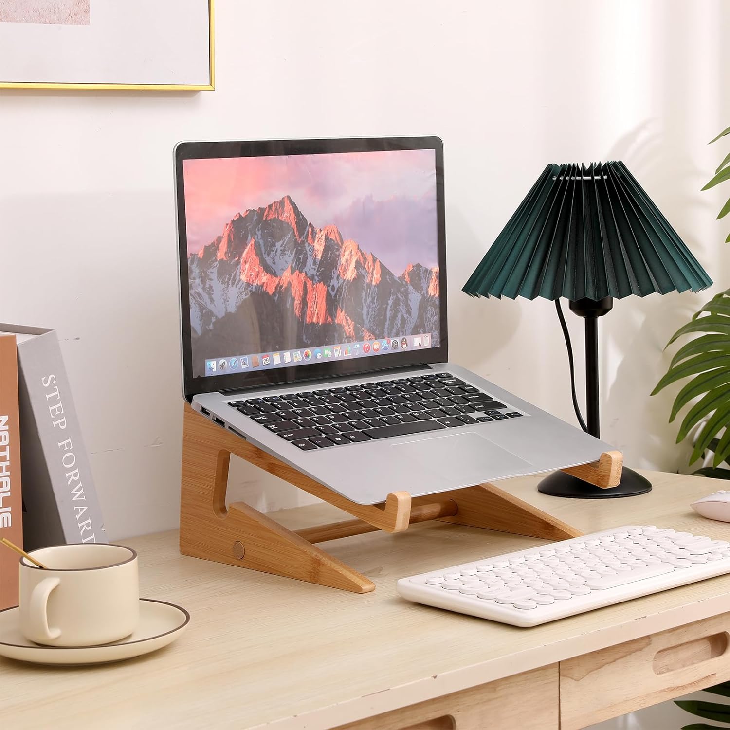 Wooden Laptop Stand,Wooden Vertical Laptop Stand for Desk,Bamboo Laptop Stand Compatible with MacBook Air Pro/Dell XPS/Surface pro/HP/Pixelbook/Lenovo,More Laptops13-18.6inch