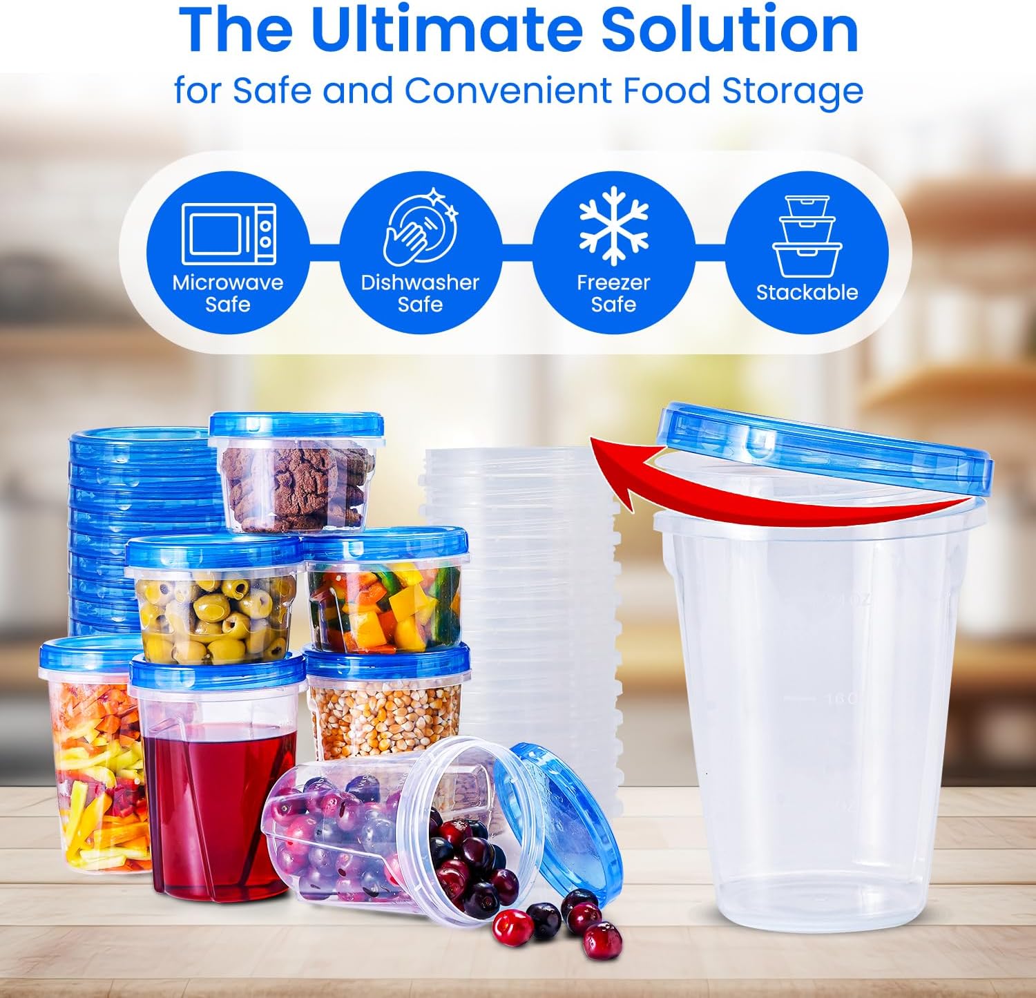 48 pcs Freezer Storage Containers with Lids-(32 & 16OZ) 24 Food Storage Containers with 24 Twist Top-Deli Container for Soup-Reusable Plastic Box for Lunch, Gym, Travel