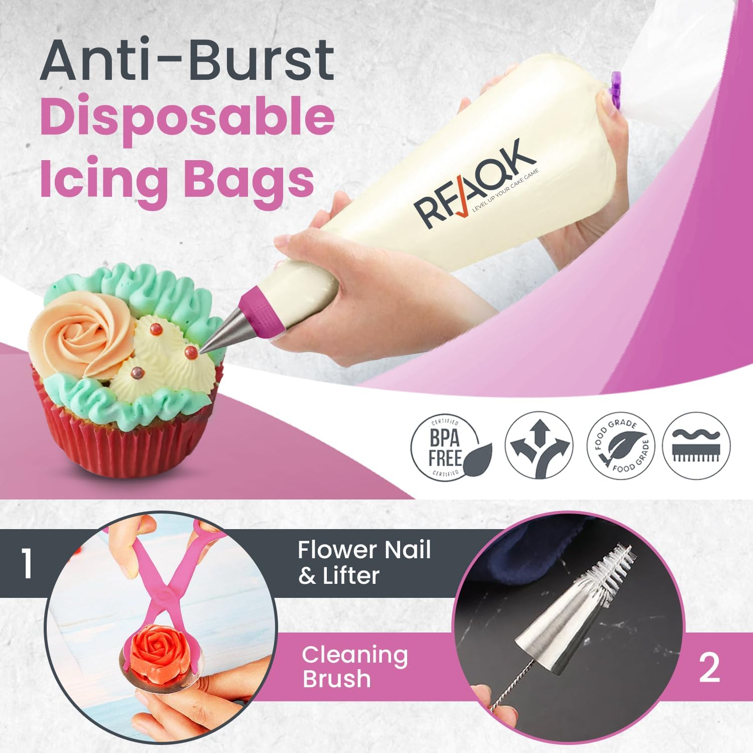 74 PCs Icing Piping Bags and Tips Set, Cake Decorating Kit with 48-Numbered Piping Tips, 20+1 Pastry Bags for Cookie Cupcake Cake Decoration, with Booklet and E-book (Pink)