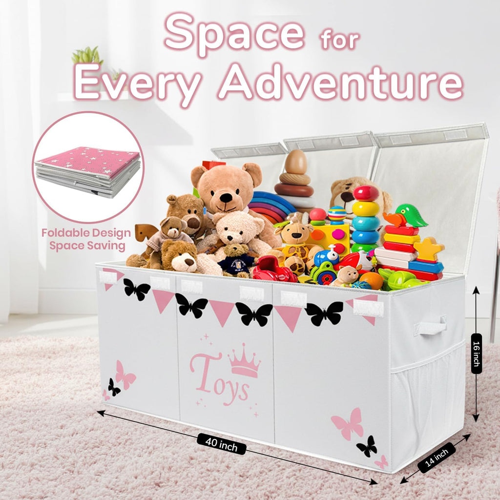 Extra Large Toy Storage Organizer For Living Room with Lids - Glow-in-Dark 40"x14"x16" Collapsible 600D Oxford Toy Chest for Kids, Boys, Girls - Durable Toy Bin for Living Room, Playroom, Nursery