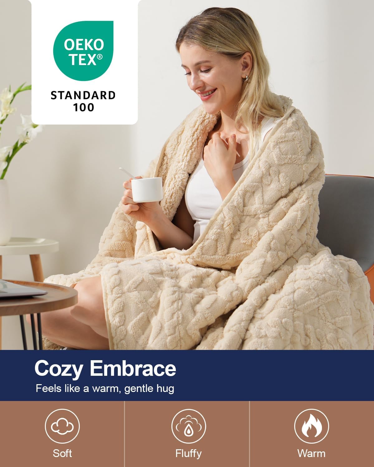 Cream White Cottonblue Weighted Blanket for Adults Queen Size 6.61 pound, Soft Fluffy Sherpa Fleece Jacquard Weighted Blankets Throw 27"x40" for Sleep Relax, Fuzzy Warm Arch Heavy Blanket for Bed Couch, Cream White