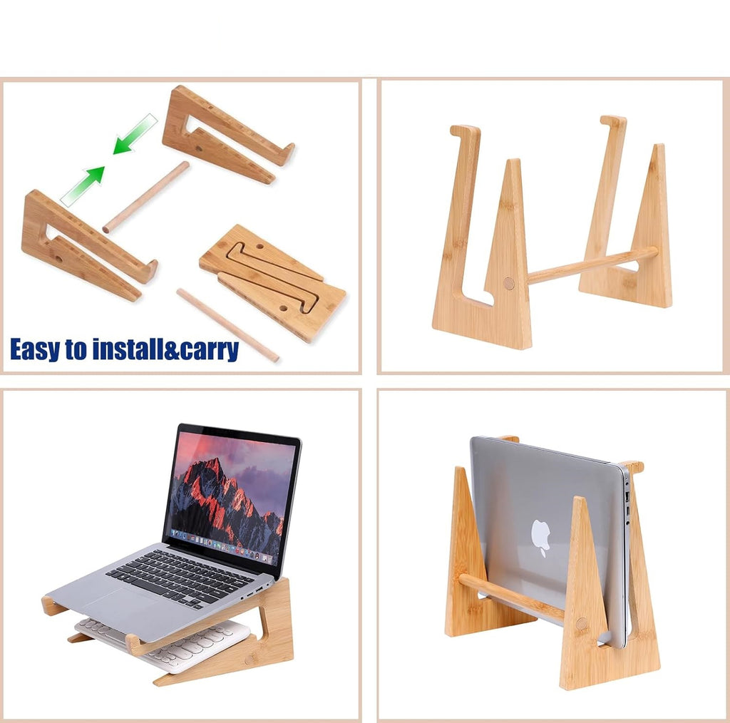 Wooden Laptop Stand,Wooden Vertical Laptop Stand for Desk,Bamboo Laptop Stand Compatible with MacBook Air Pro/Dell XPS/Surface pro/HP/Pixelbook/Lenovo,More Laptops13-18.6inch