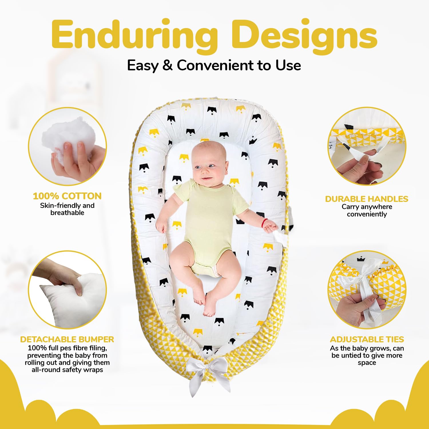Baby Lounger - Baby Lounger for Newborn 0-24 Months – 100% Cotton Breathable & Soft Infant Nest for Tummy Time & Play, Portable Baby Floor Seat for Travel – Newborn Essentials Gift (Copy) (Copy) (Copy)