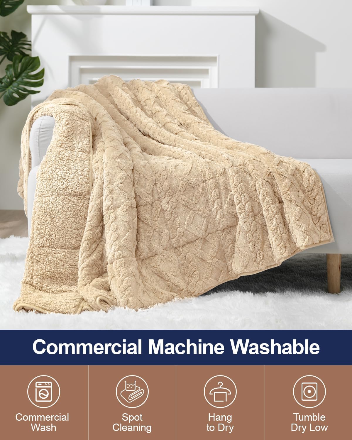 Cream White Cottonblue Weighted Blanket for Adults Queen Size 6.61 pound, Soft Fluffy Sherpa Fleece Jacquard Weighted Blankets Throw 27"x40" for Sleep Relax, Fuzzy Warm Arch Heavy Blanket for Bed Couch, Cream White