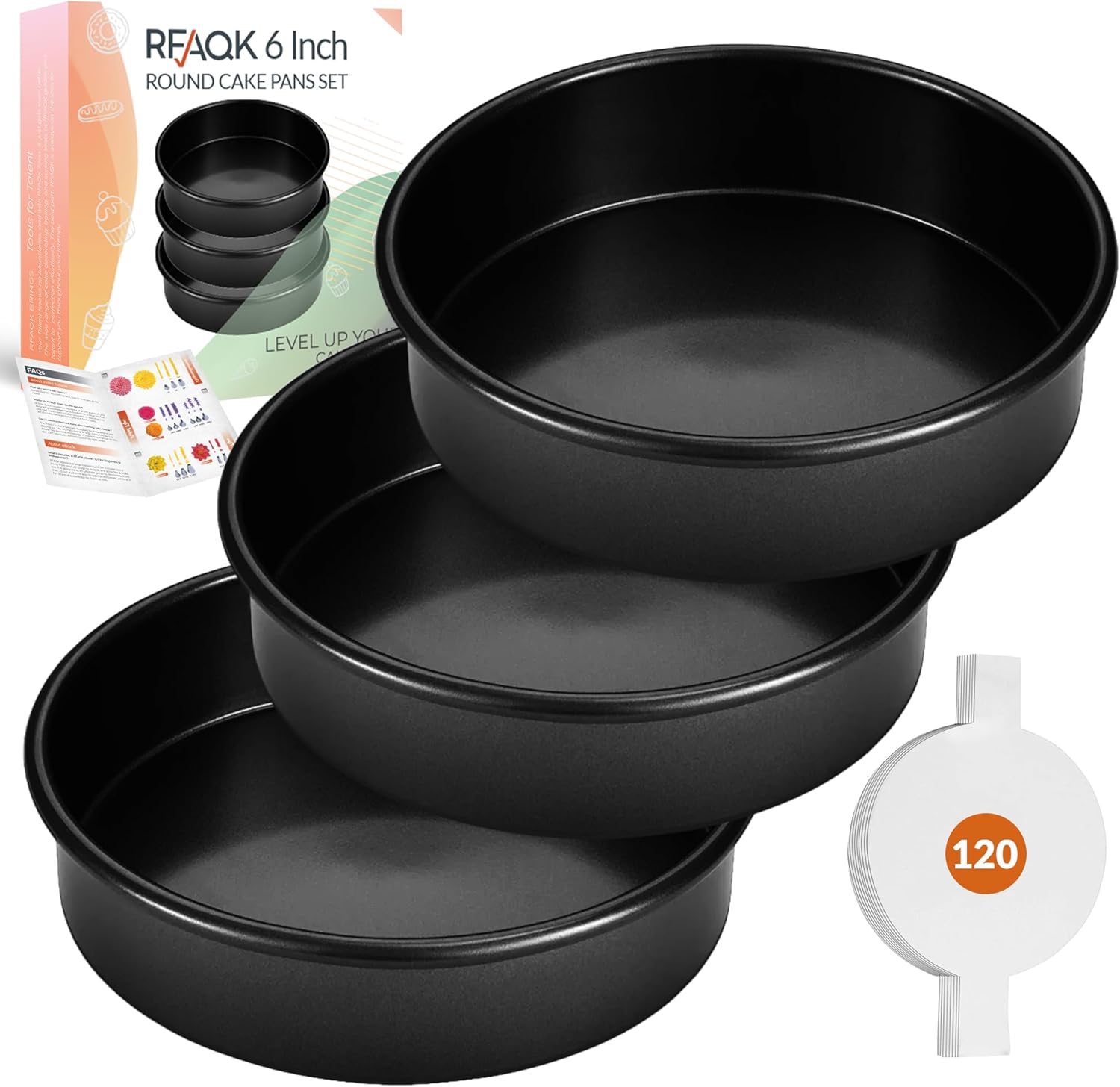 6 Inch Cake Pans Set of 3-6 Inch Round Cake Pan with 120 Pieces Parchment Papers, Non-stick Cake Baking Pans, Dishwasher Safe