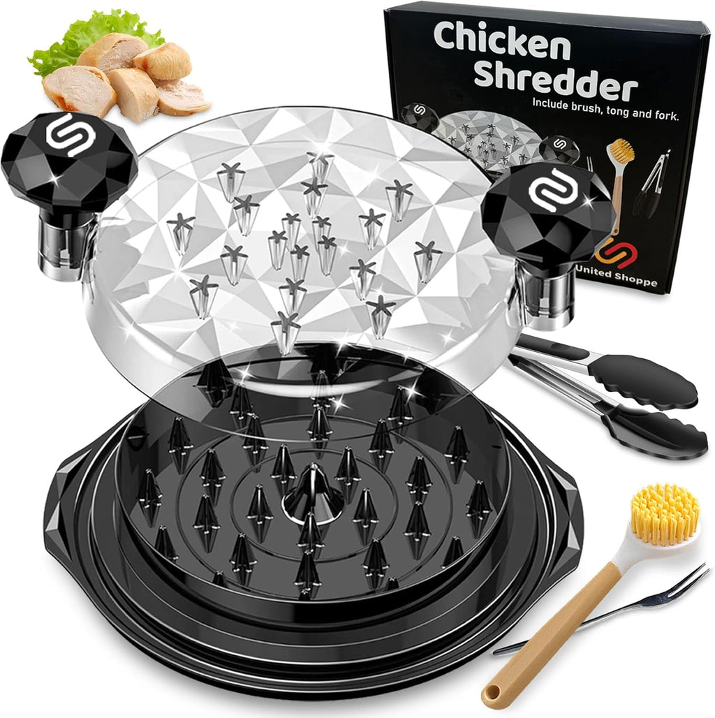 3 - in - 1 Pro Chicken Shredder Tool Twist - Large Meat Shredder with Cleaning Brush, Tong & Fork - Heat Resistant, Dishwasher Safe & Anti Slip - Chicken Breast Shredder for Steak Pork Beef, Chicken