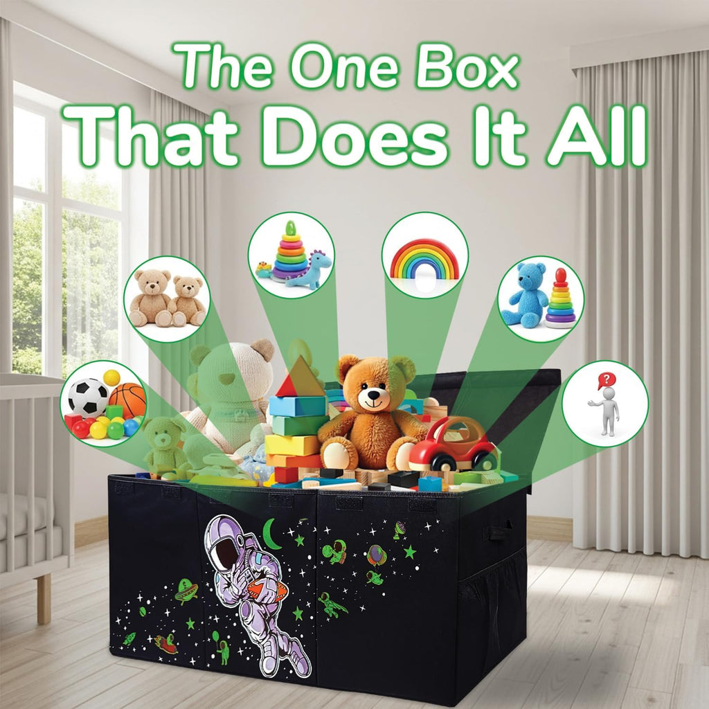 Extra Large Toy Storage Organizer For Living Room with Lids - Glow-in-Dark 40"x14"x16" Collapsible 600D Oxford Toy Chest for Kids, Boys, Girls - Durable Toy Bin for Living Room, Playroom, Nursery